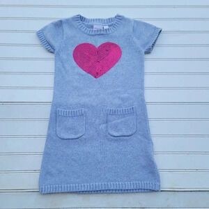 Sonoma Girl's Silver Gray Pink Short Sleeve Sweater Dress Heart Sequin Pockets 5